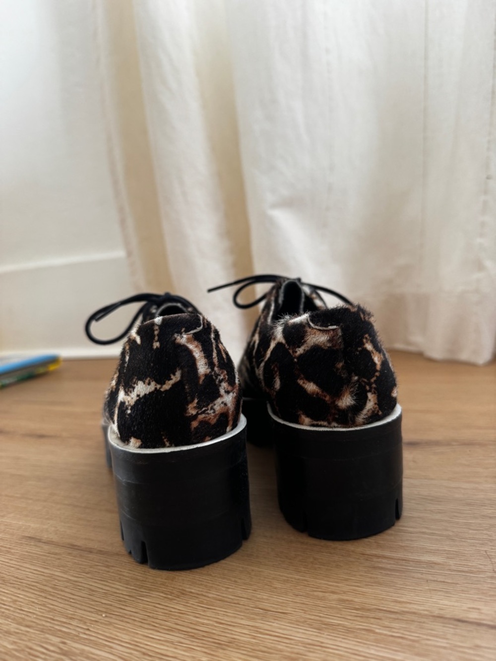 Sandro Leopard Print Lace-Up Chunky Loafers in Brown and Black - Picture 5 of 8